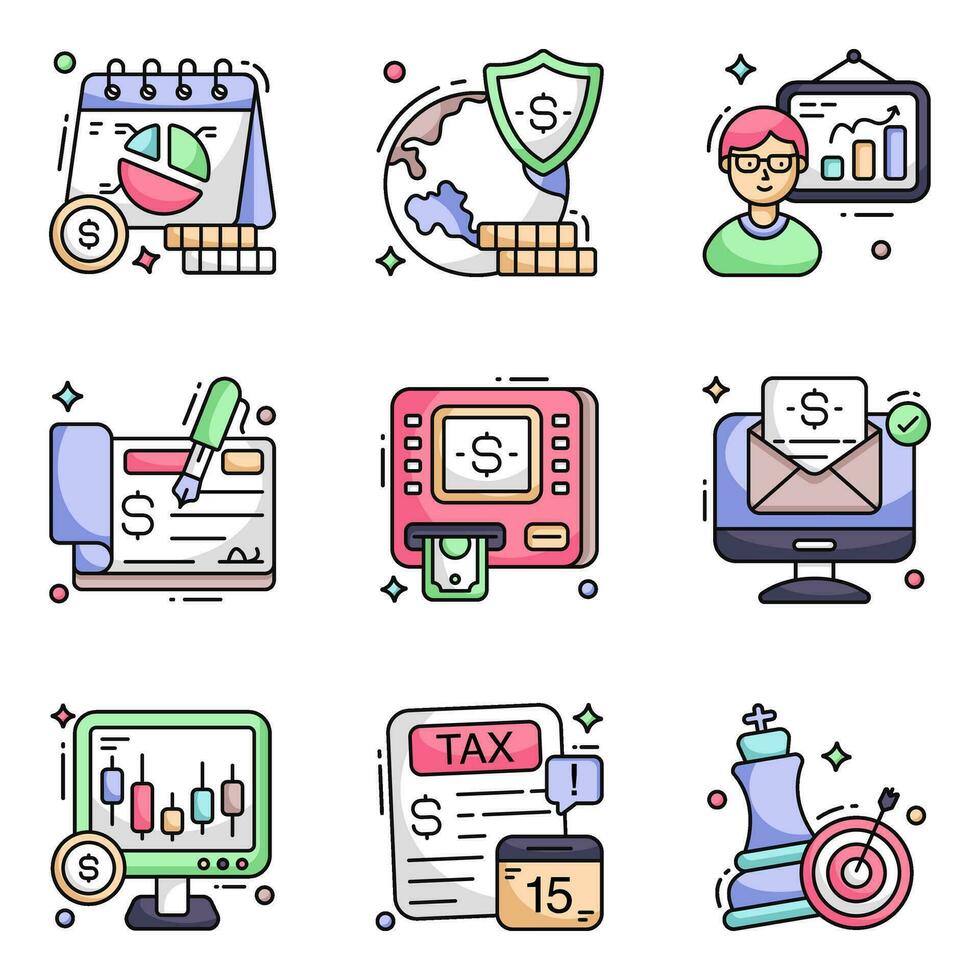 paquete de iconos planos de negocios y finanzas vector