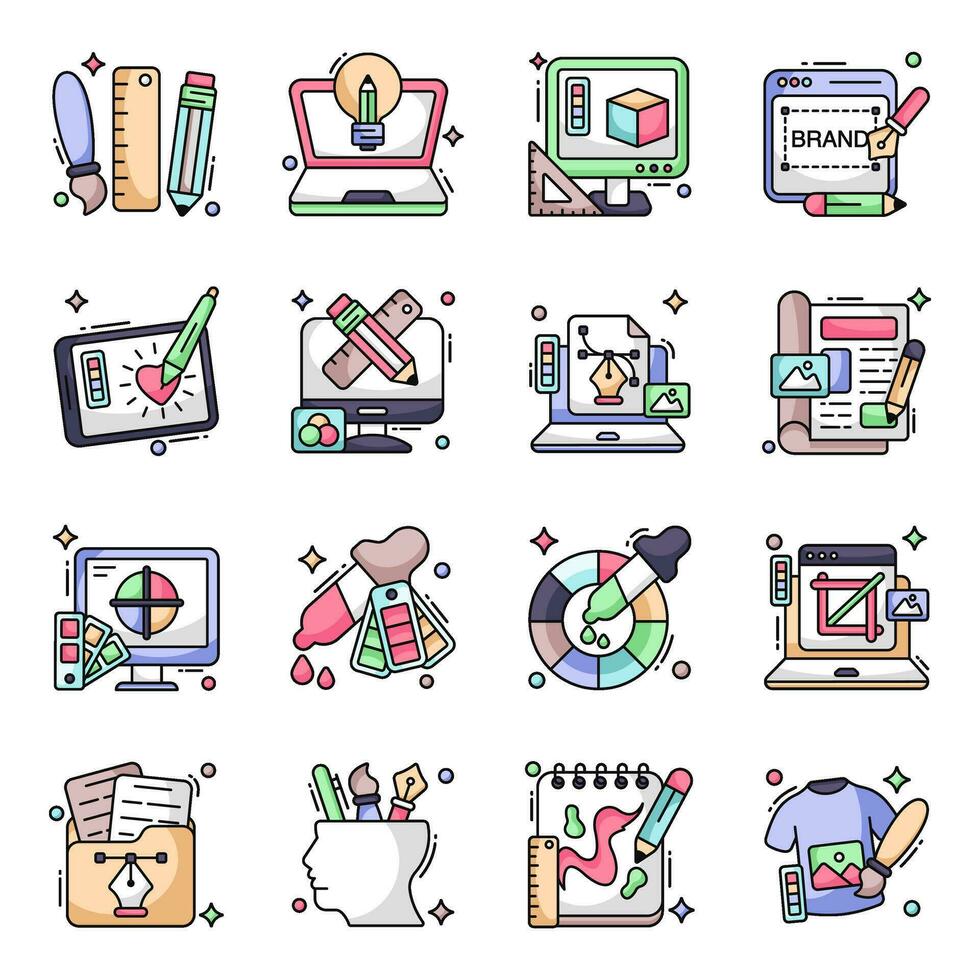 Pack of Design Tools Flat Icons vector