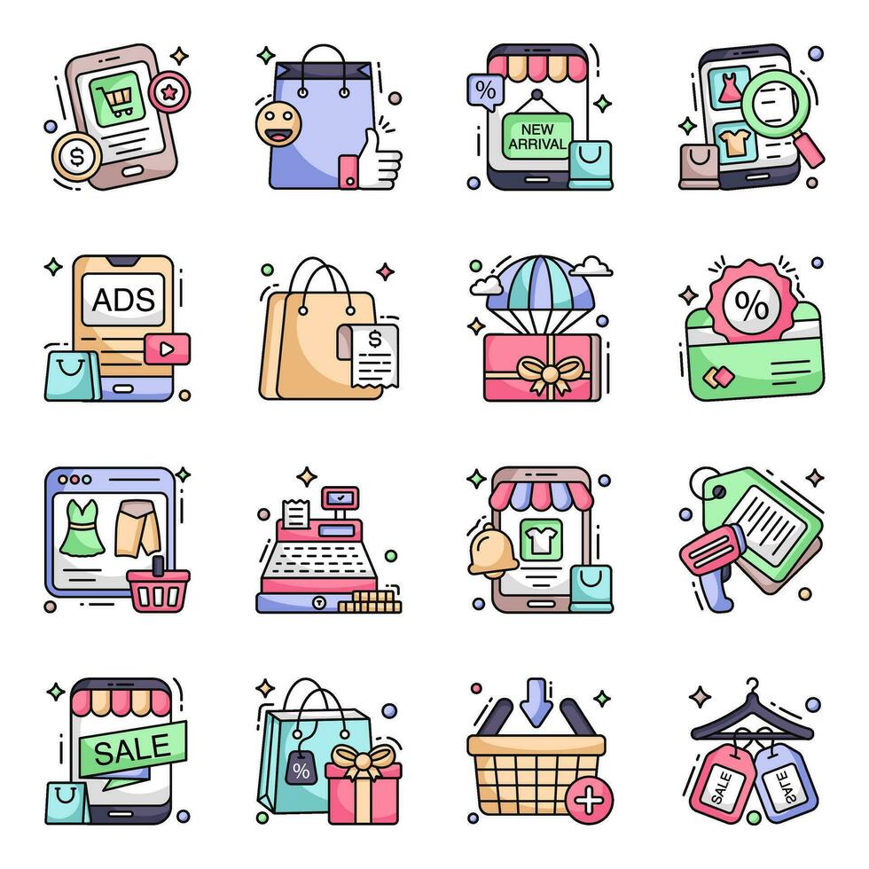 Pack of Purchase Flat Icons vector