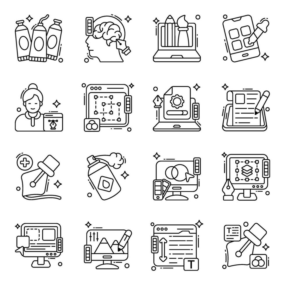 Pack of Creativity Tools Flat Icons vector