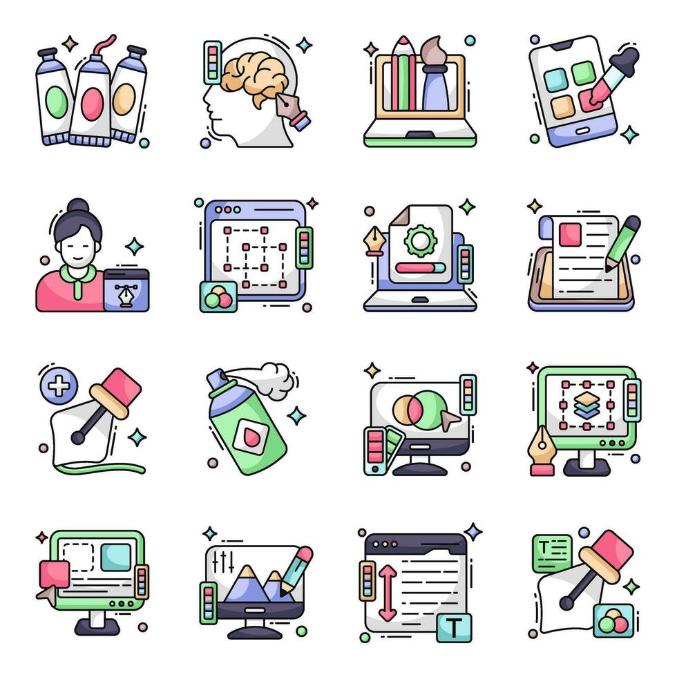 Pack of Creativity Tools Flat Icons vector