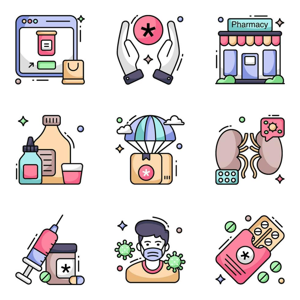 Pack of Medical and Healthcare Flat Icons vector