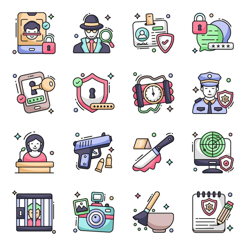 Pack of Security Flat Icons vector