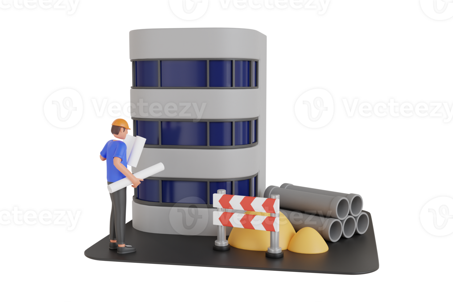 ingenieur Holding gebouw plan 3d illustratie. bouw ingenieur 3d illustratie png