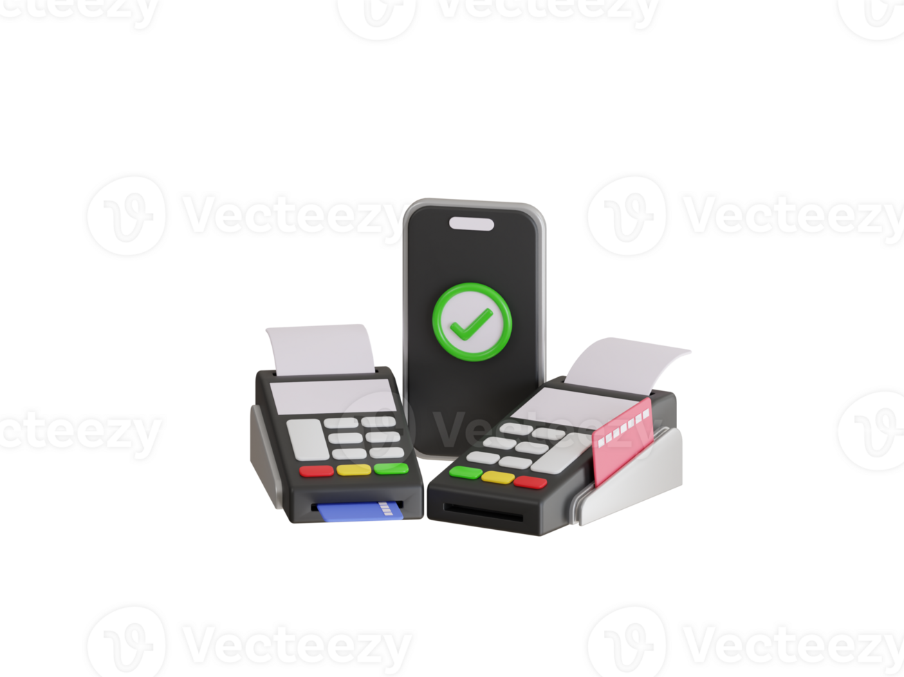 pos terminal para Forma de pagamento com débito cartão. débito cartão inserido dentro a edc máquina. edc máquina 3d ilustração png