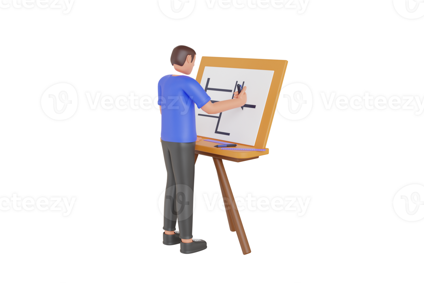 arkitekt framställning hus planen 3d illustration. arkitekt teckning plan. konstruktion projekt begrepp png