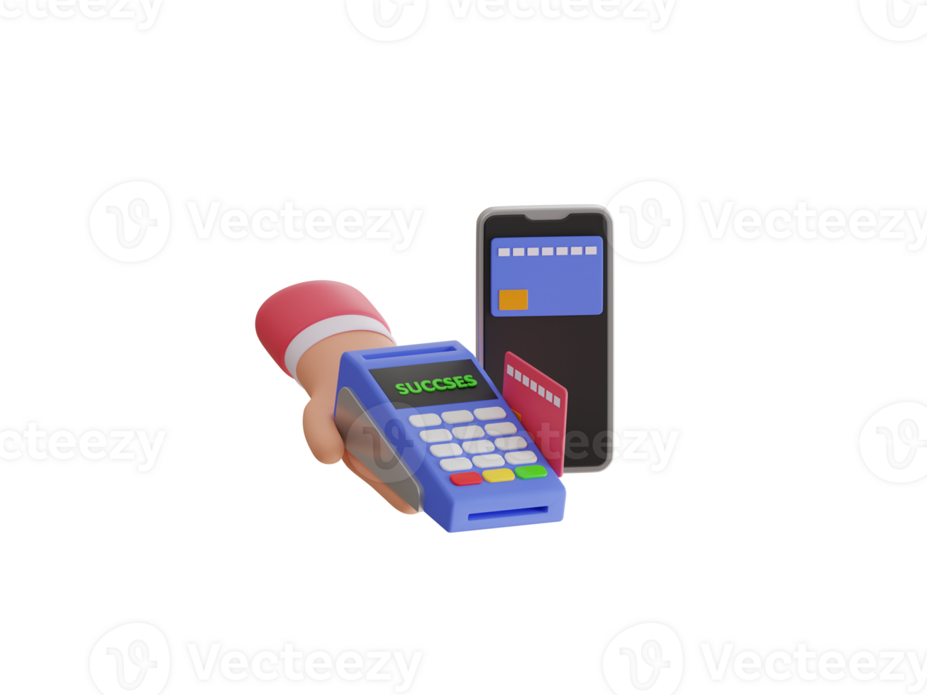 Approved payment 3d illustration. Pos terminal confirms the payment by smartphone. 3d illustration pos terminal confirms the payment using a smartphone png