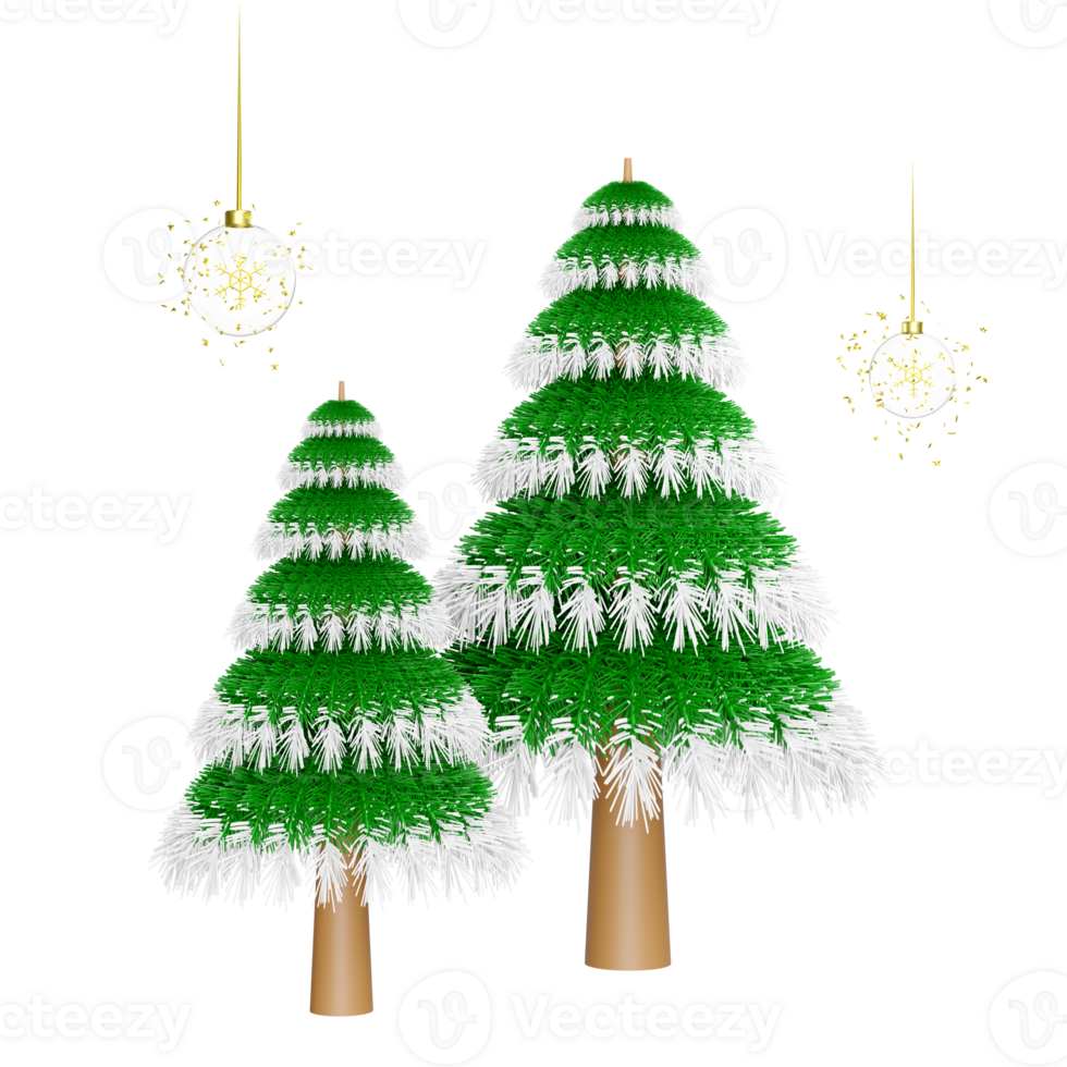 christmas tree with ornaments glass transparent, snowflake. merry Christmas and festive New Year, 3d render illustration png