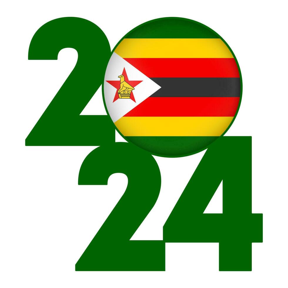 Happy New Year 2024 banner with Zimbabwe flag inside. Vector illustration.