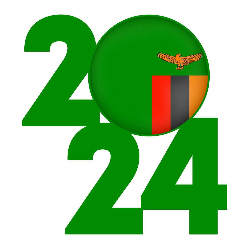 Happy New Year 2024 banner with Zambia flag inside. Vector illustration.