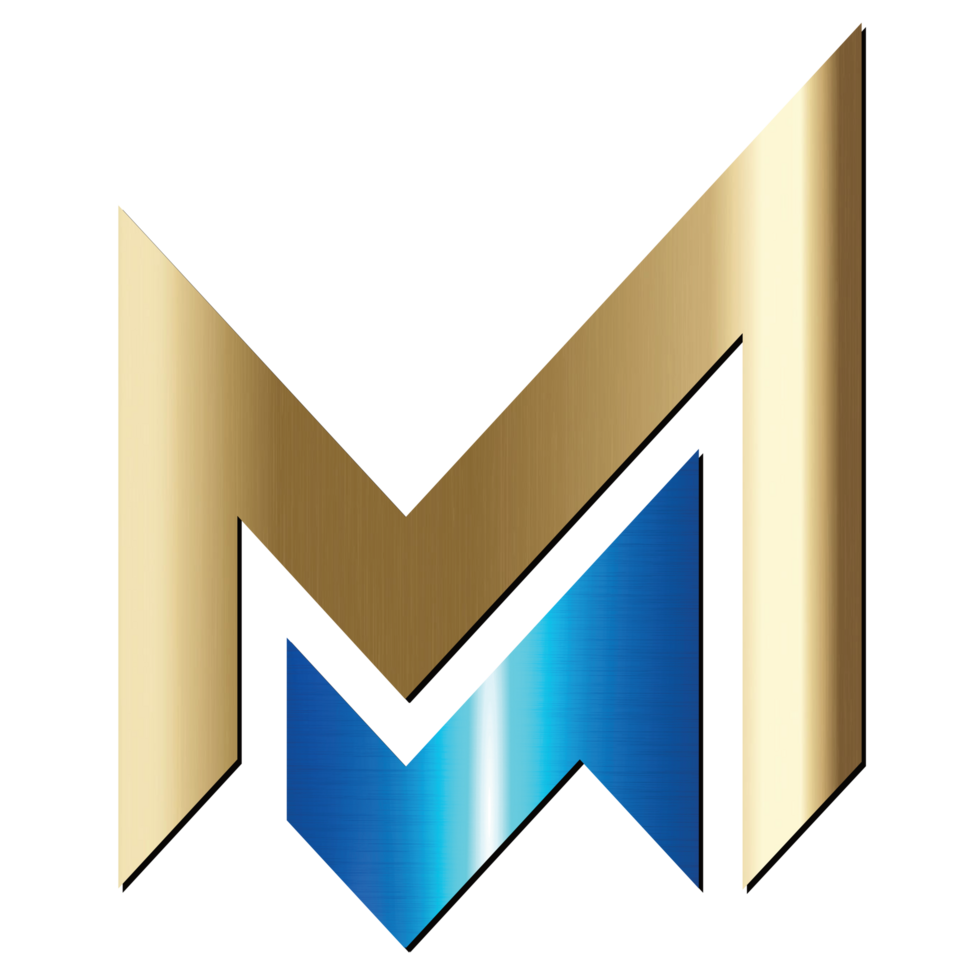 lettre m logo or et bleu png