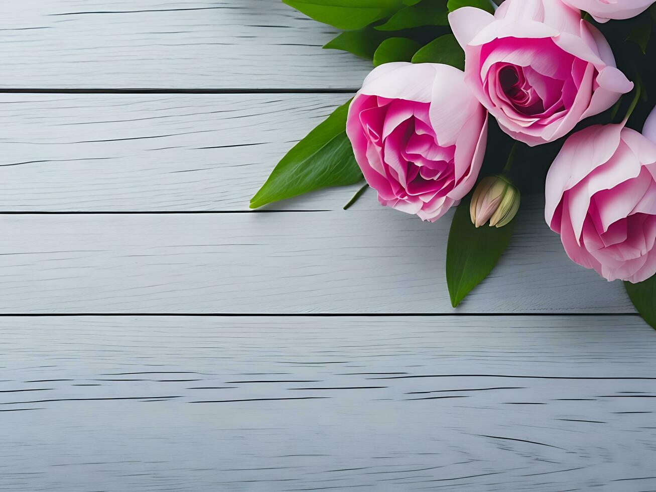 Composition of botanical flowers with a wooden background. AI Generative photo
