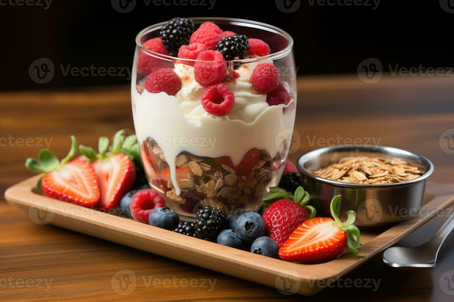 photo of cup of yogurt in indoor photo studio AI Generated