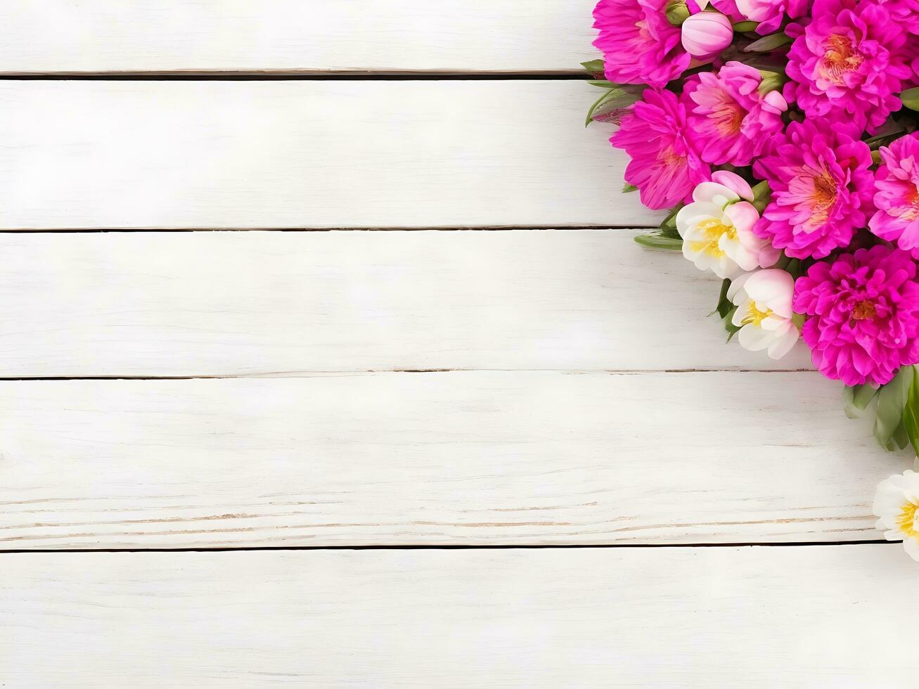 Composition of botanical flowers with a wooden background. AI Generative photo