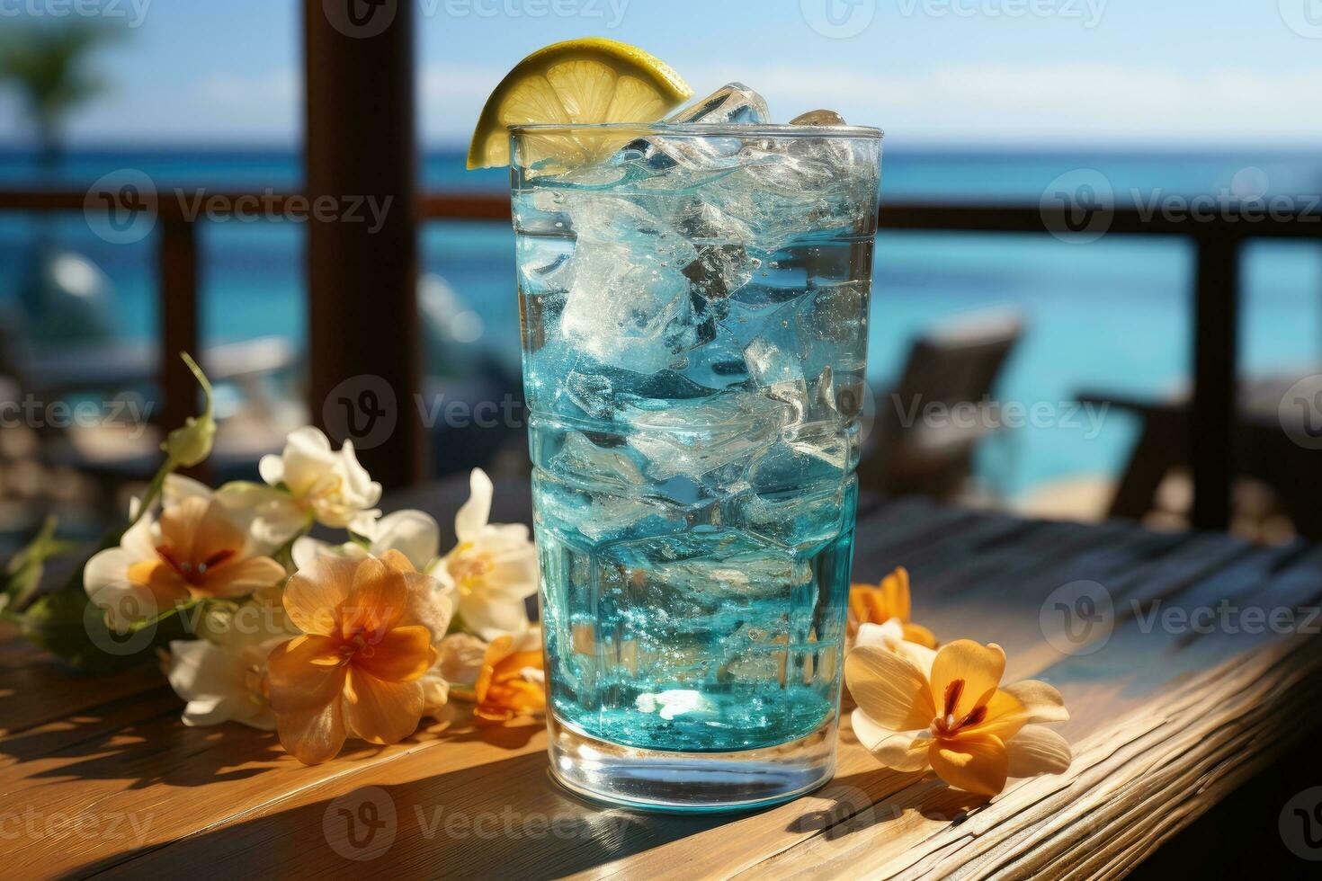 summer drink a drink with ocean blue ice s and ice AI Generated photo