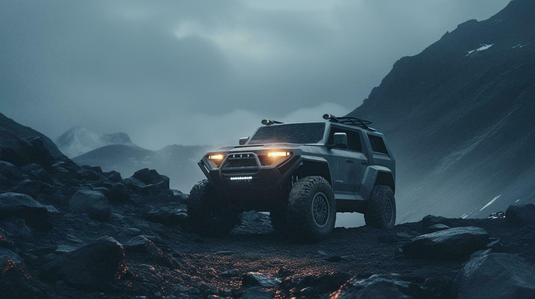 AI generated image of a SUV in the mountain photo