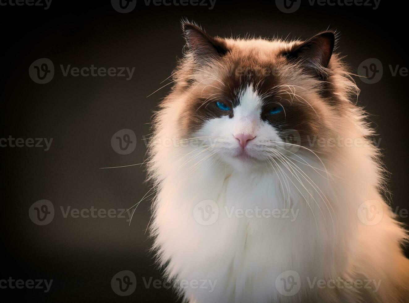 Beautiful young healthy Ragdoll cat on a black background. photo