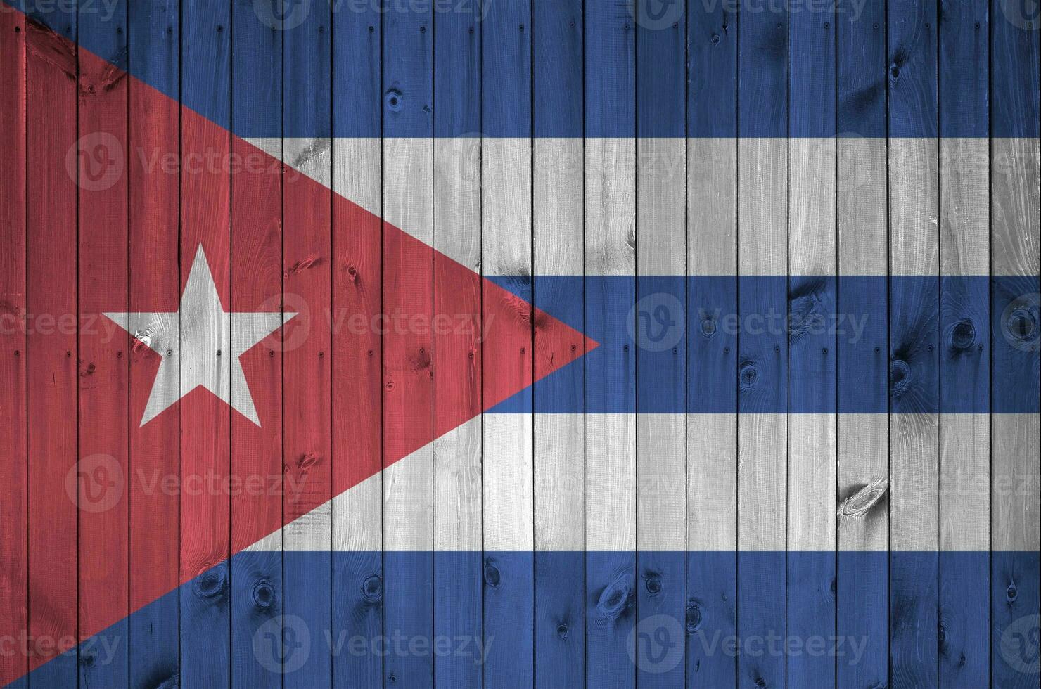 Cuba flag depicted in bright paint colors on old wooden wall. Textured banner on rough background photo