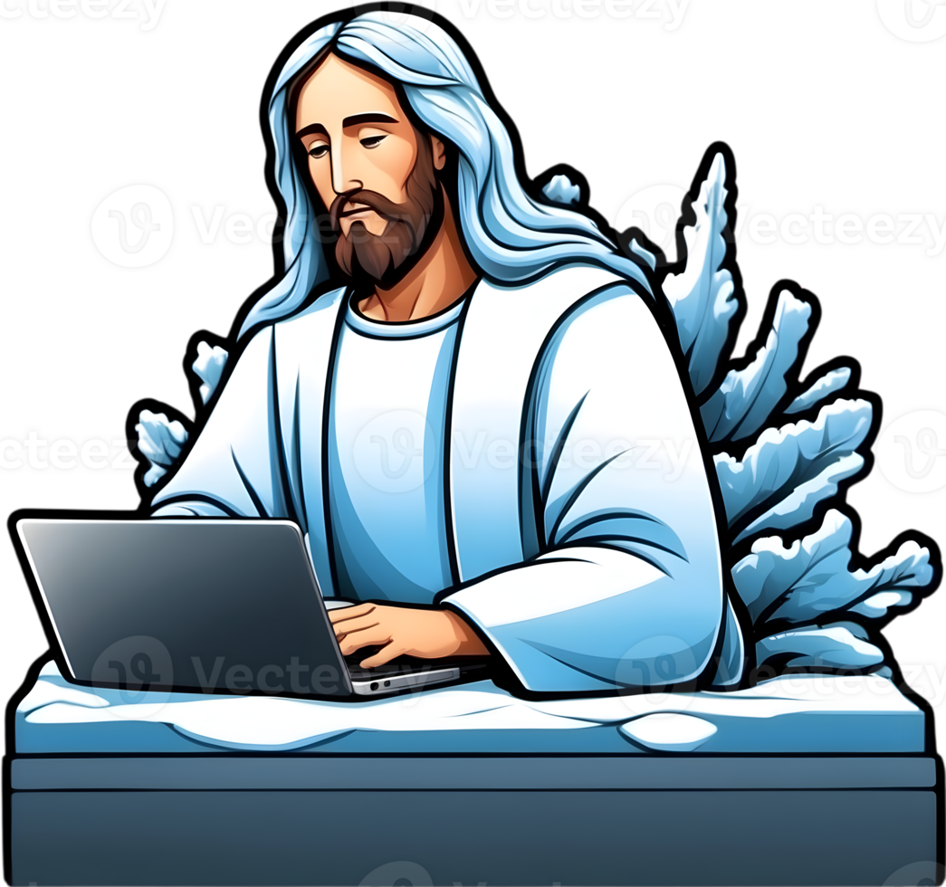 jesus working on a laptop png ai generative