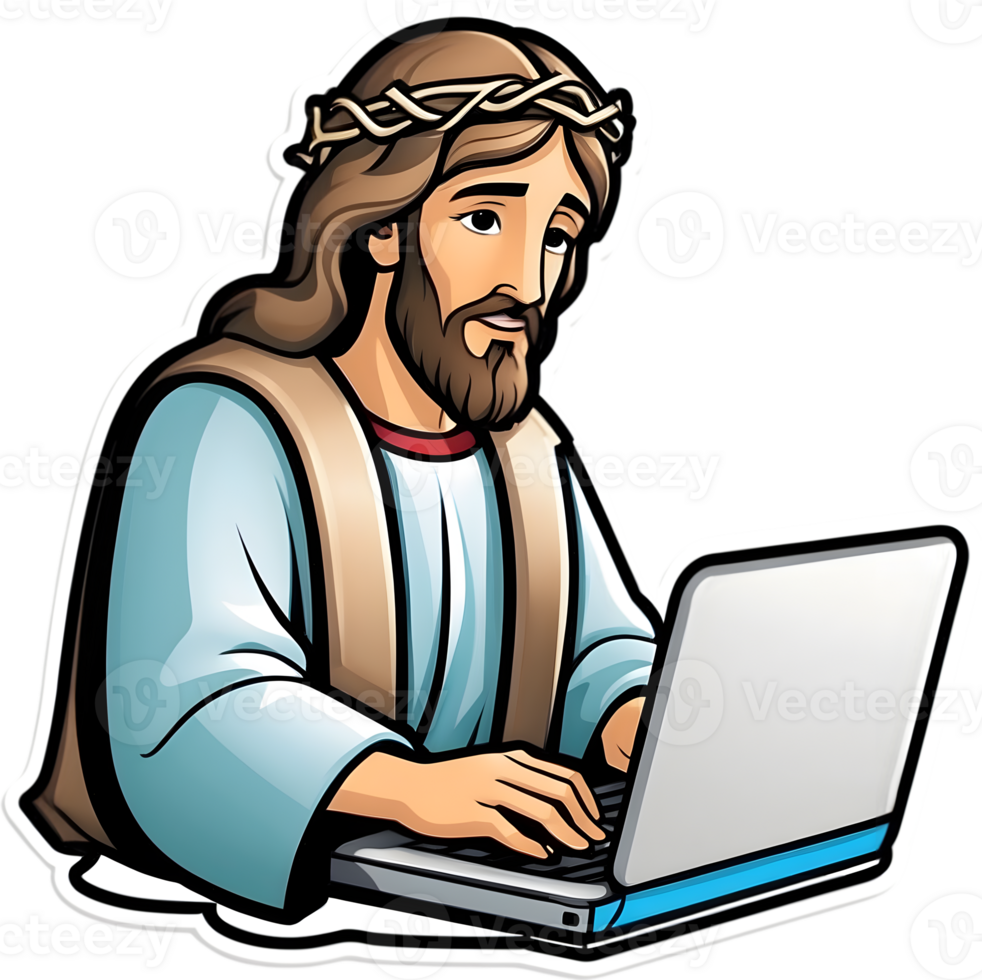 jesus working on a laptop png ai generative