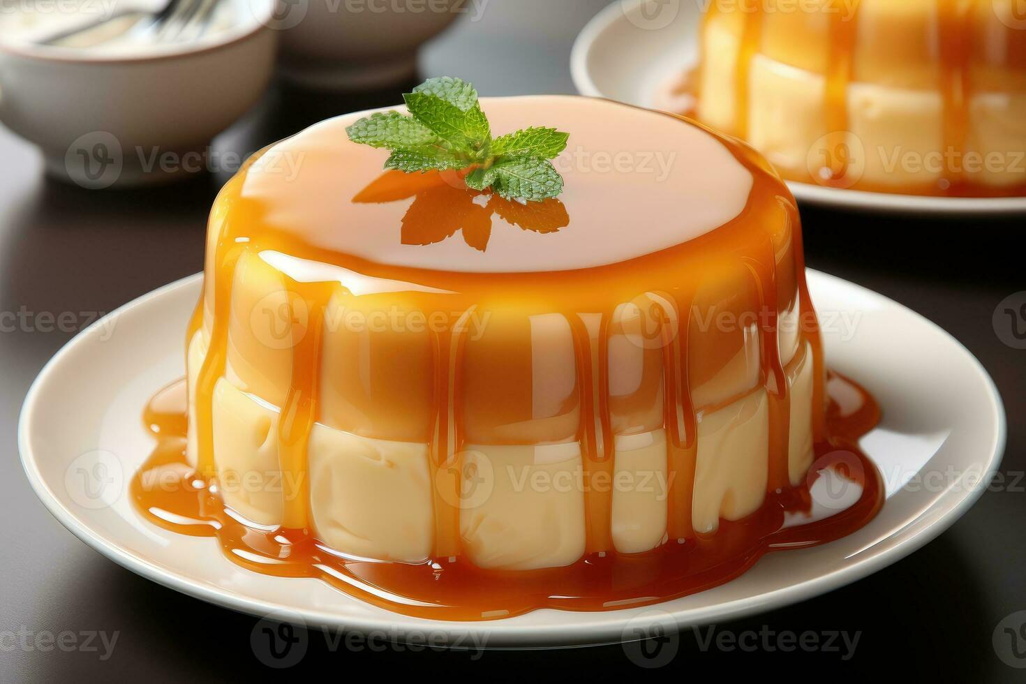 photos of pudding jelly in indoor photo studio AI Generated