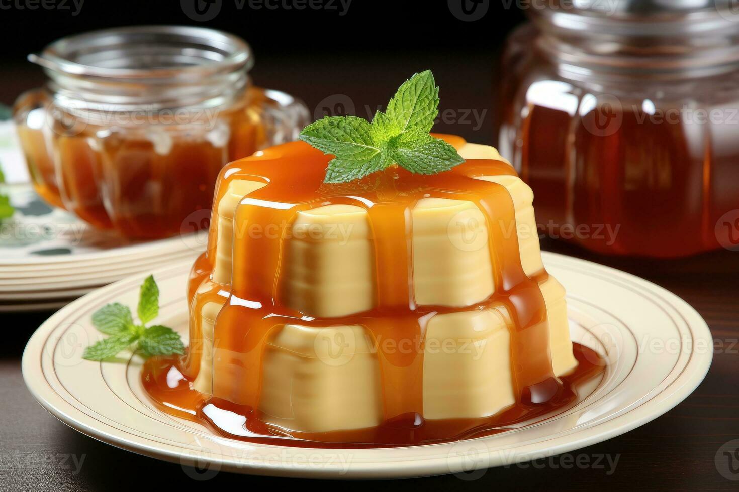 photos of pudding jelly in indoor photo studio AI Generated
