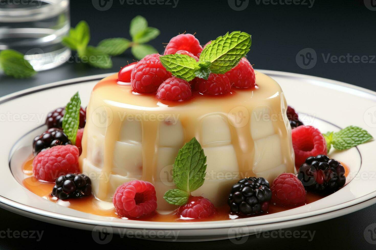 photos of pudding in indoor photo studio AI Generated