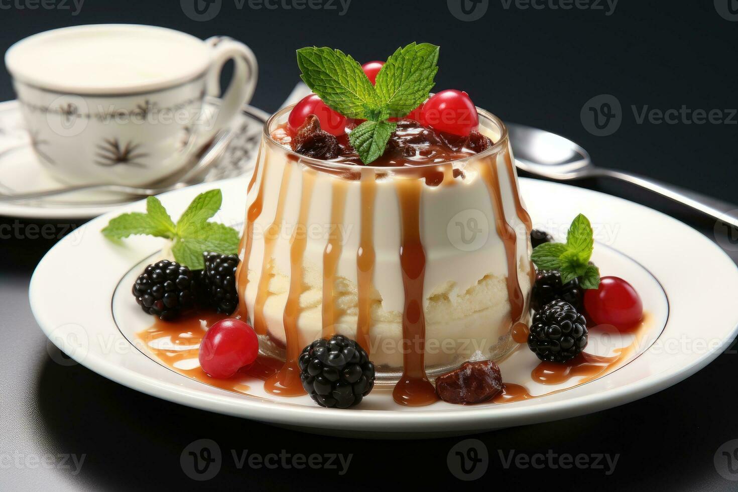 photos of pudding in indoor photo studio AI Generated