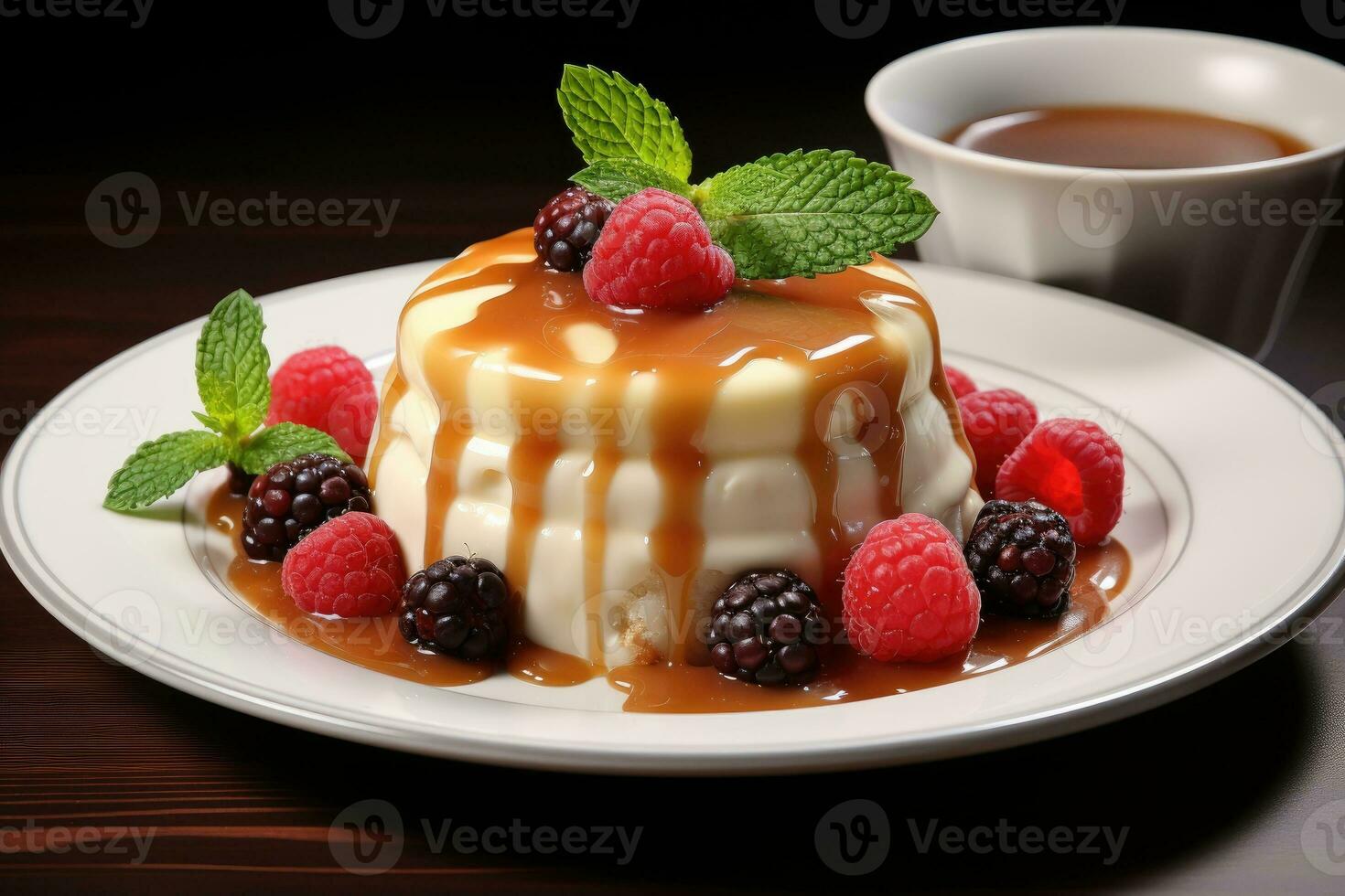 photos of pudding in indoor photo studio AI Generated