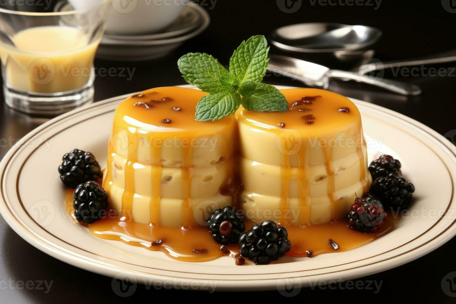 photos of pudding in indoor photo studio AI Generated