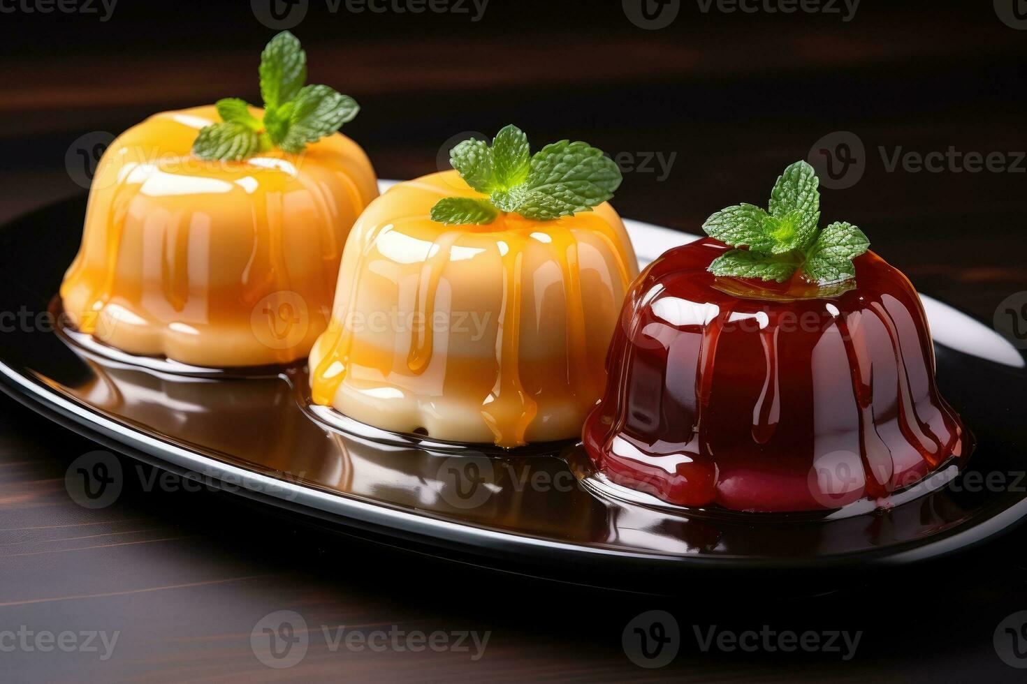 photos of pudding jelly in indoor photo studio AI Generated
