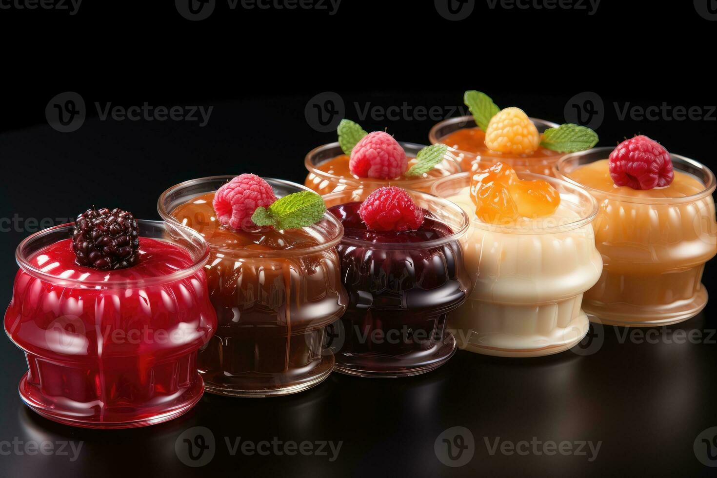photos of pudding jelly in indoor photo studio AI Generated