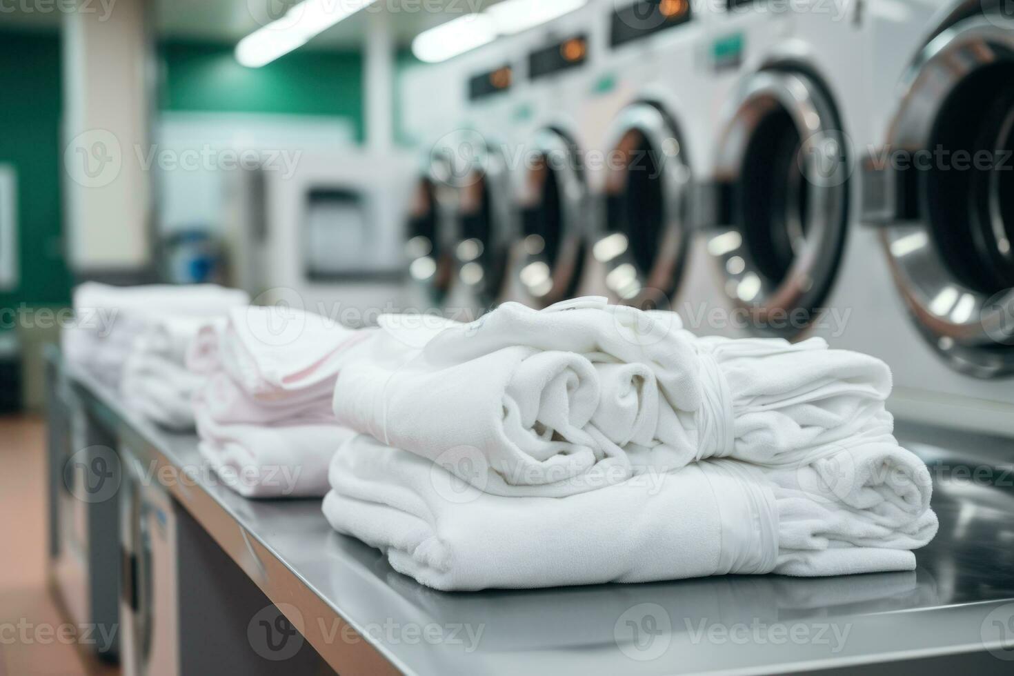 Row of washing machine of laundry business in the public store. Generative AI photo