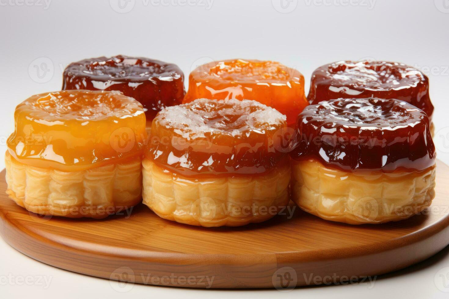 photos of tarts in indoor kitchen table photo studio AI Generated