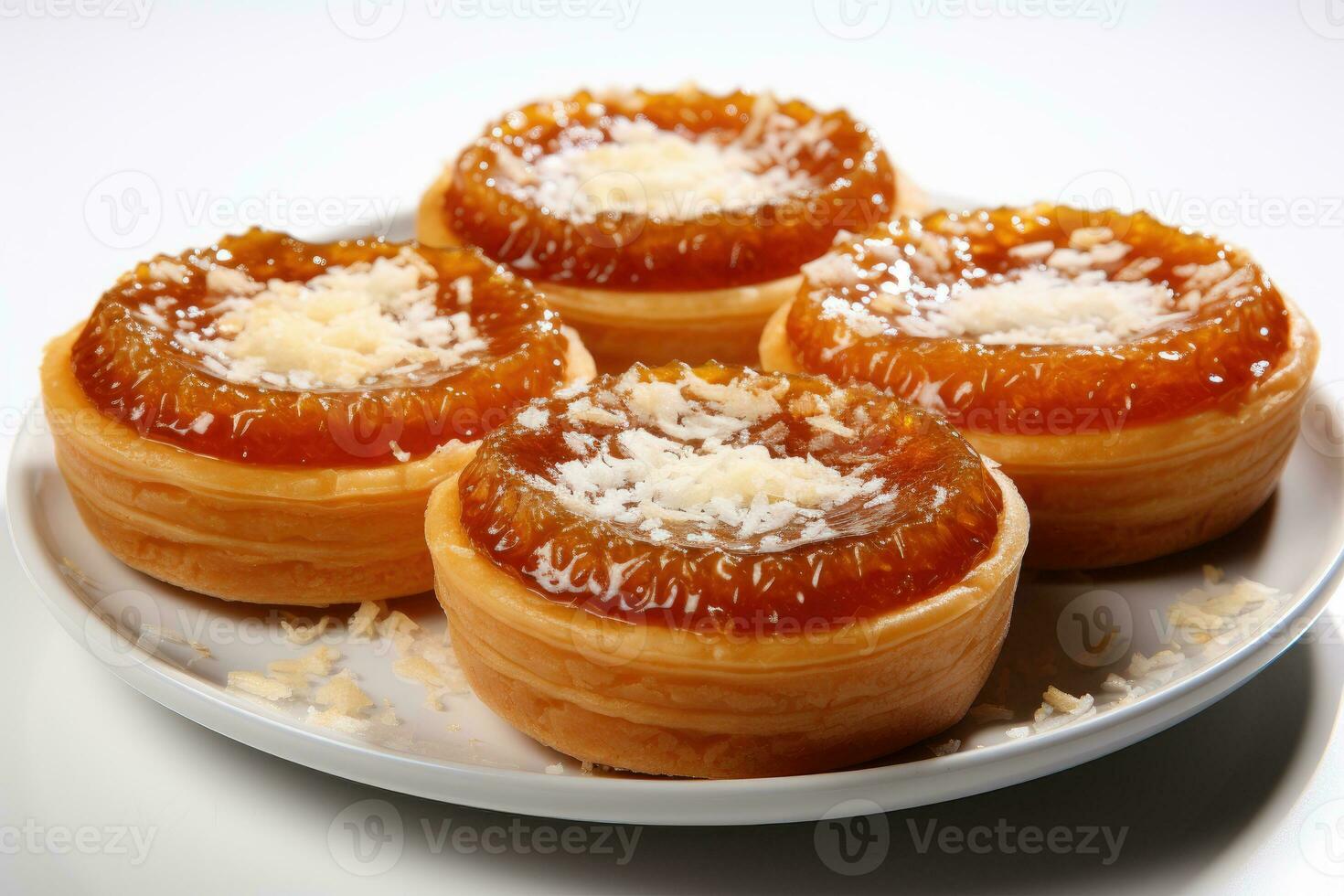 photos of tarts in indoor kitchen table photo studio AI Generated