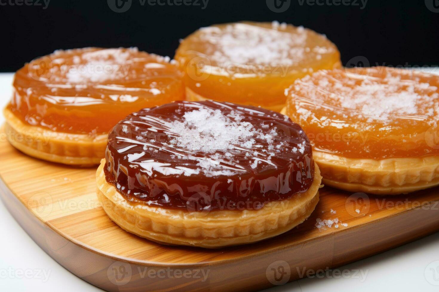 photos of tarts in indoor kitchen table photo studio AI Generated