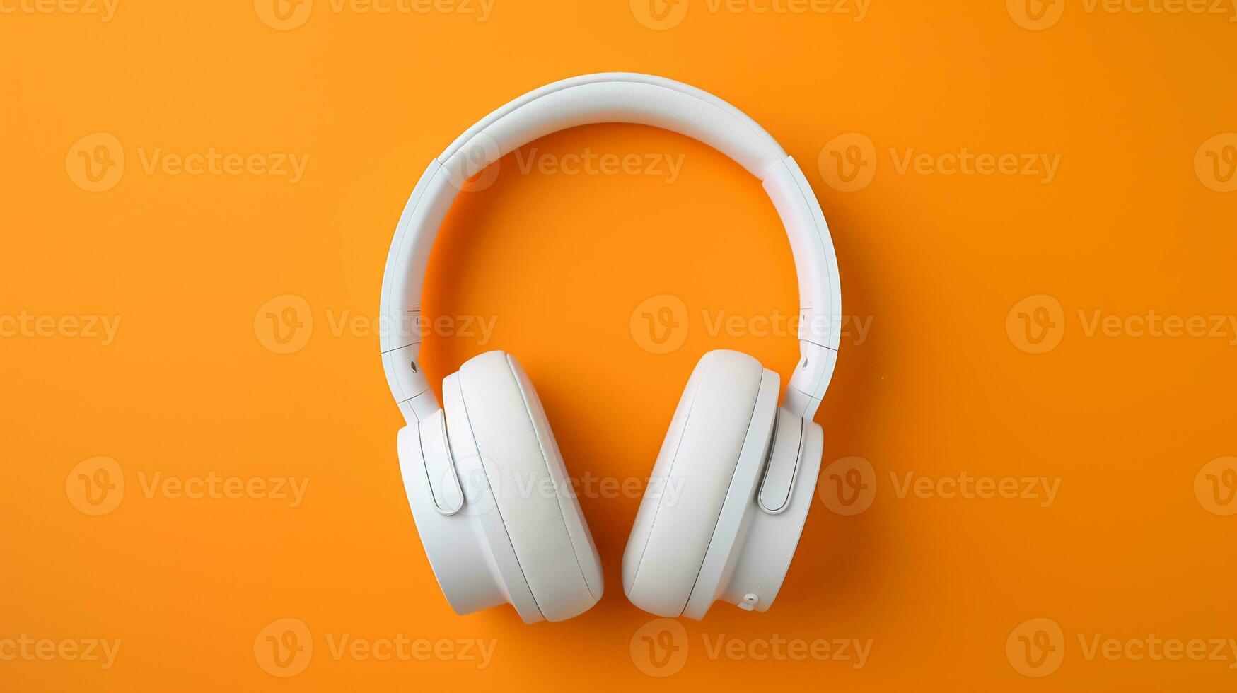 A white headphone set in orange plain background AI generative photo