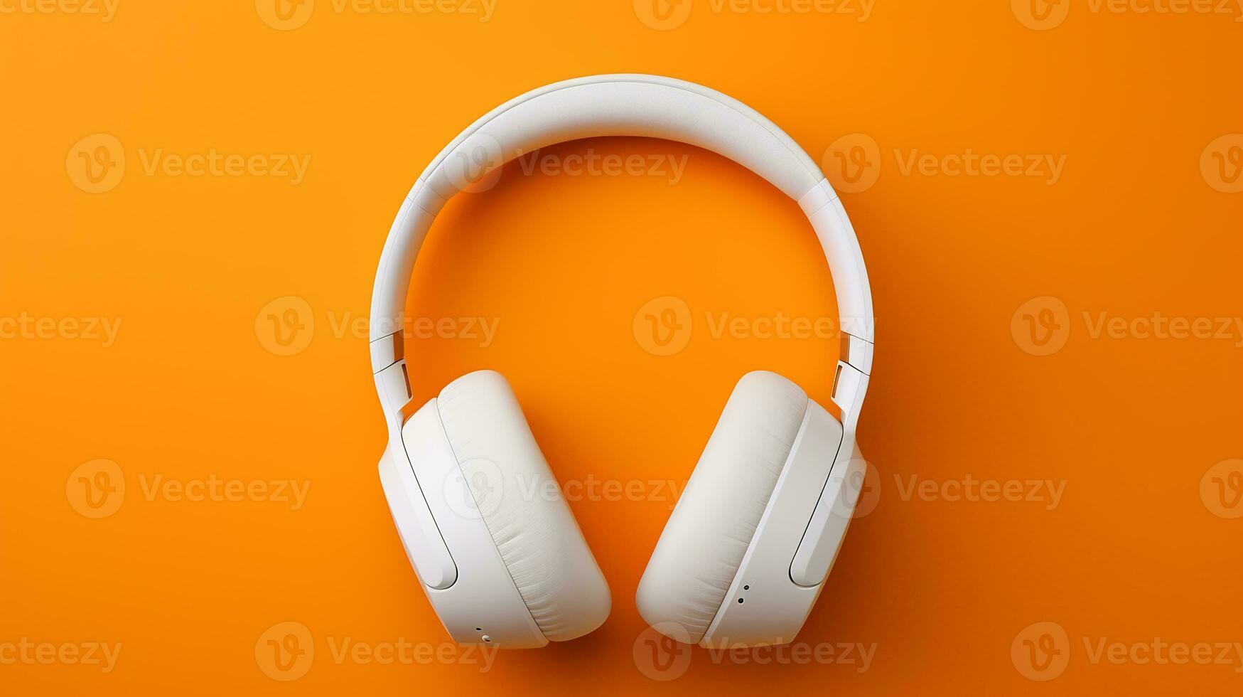 A white headphone set in orange plain background AI generative photo