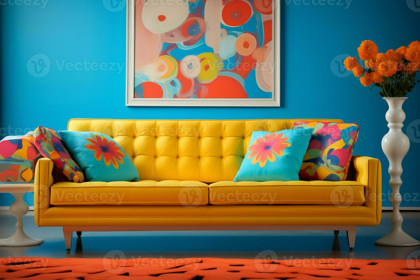 a retro inspired living room a vibrant patterned retro style AI generative photo