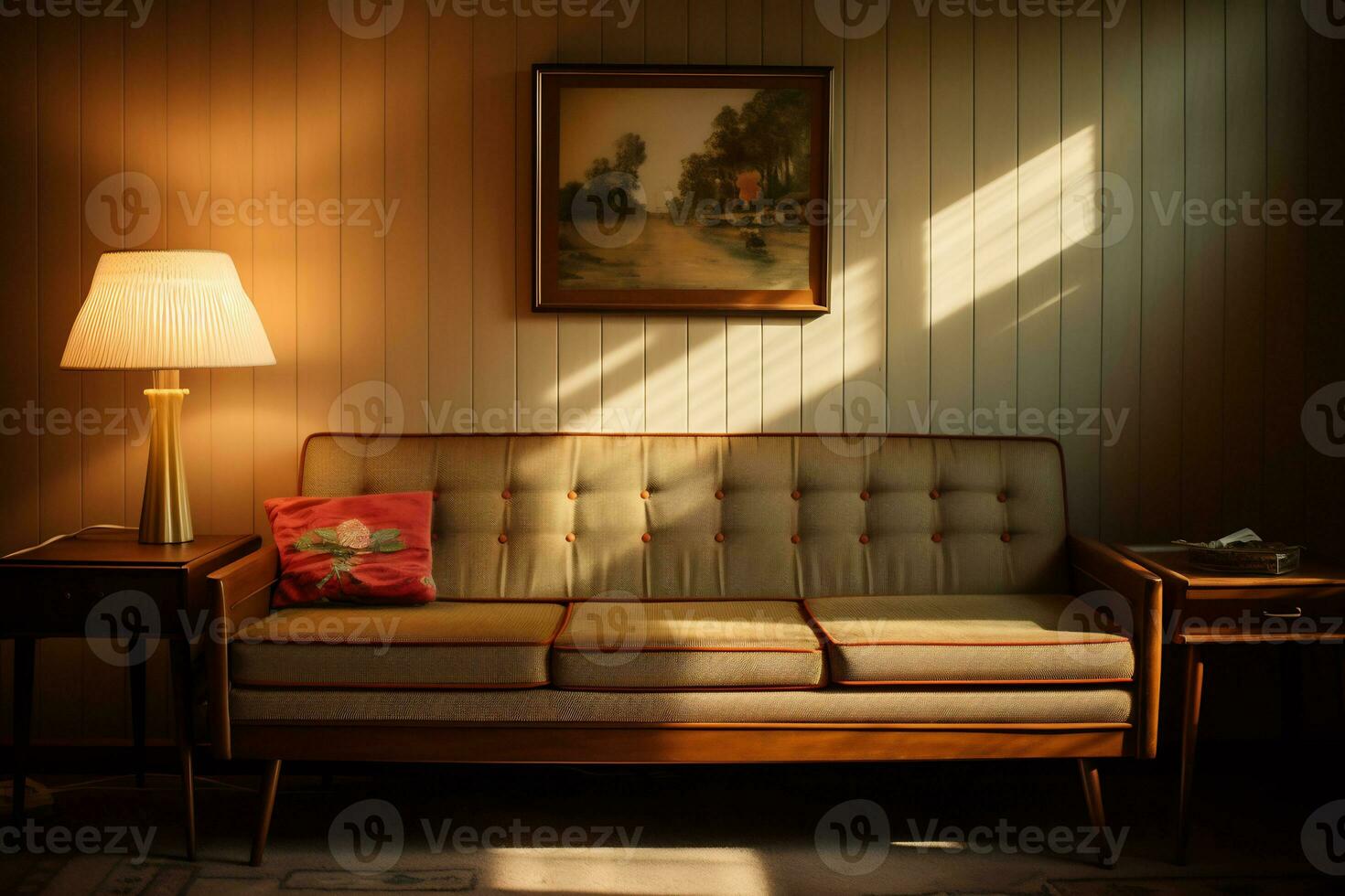 A retro inspired living room showcases a classic minimalist design AI generative photo