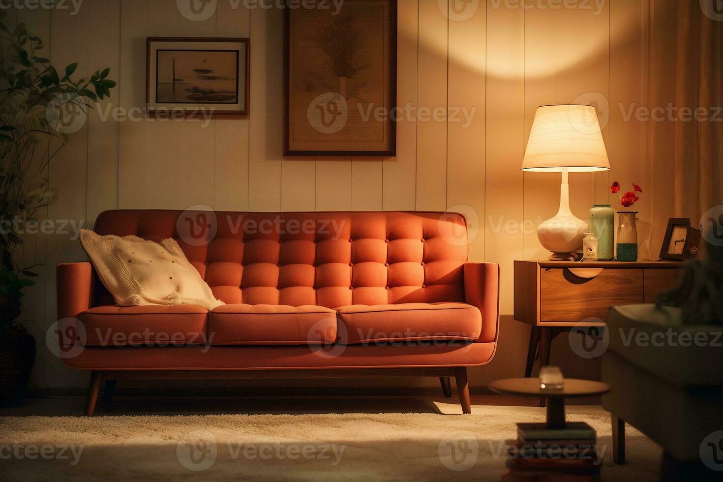 A retro inspired living room showcases a classic minimalist design AI generative photo