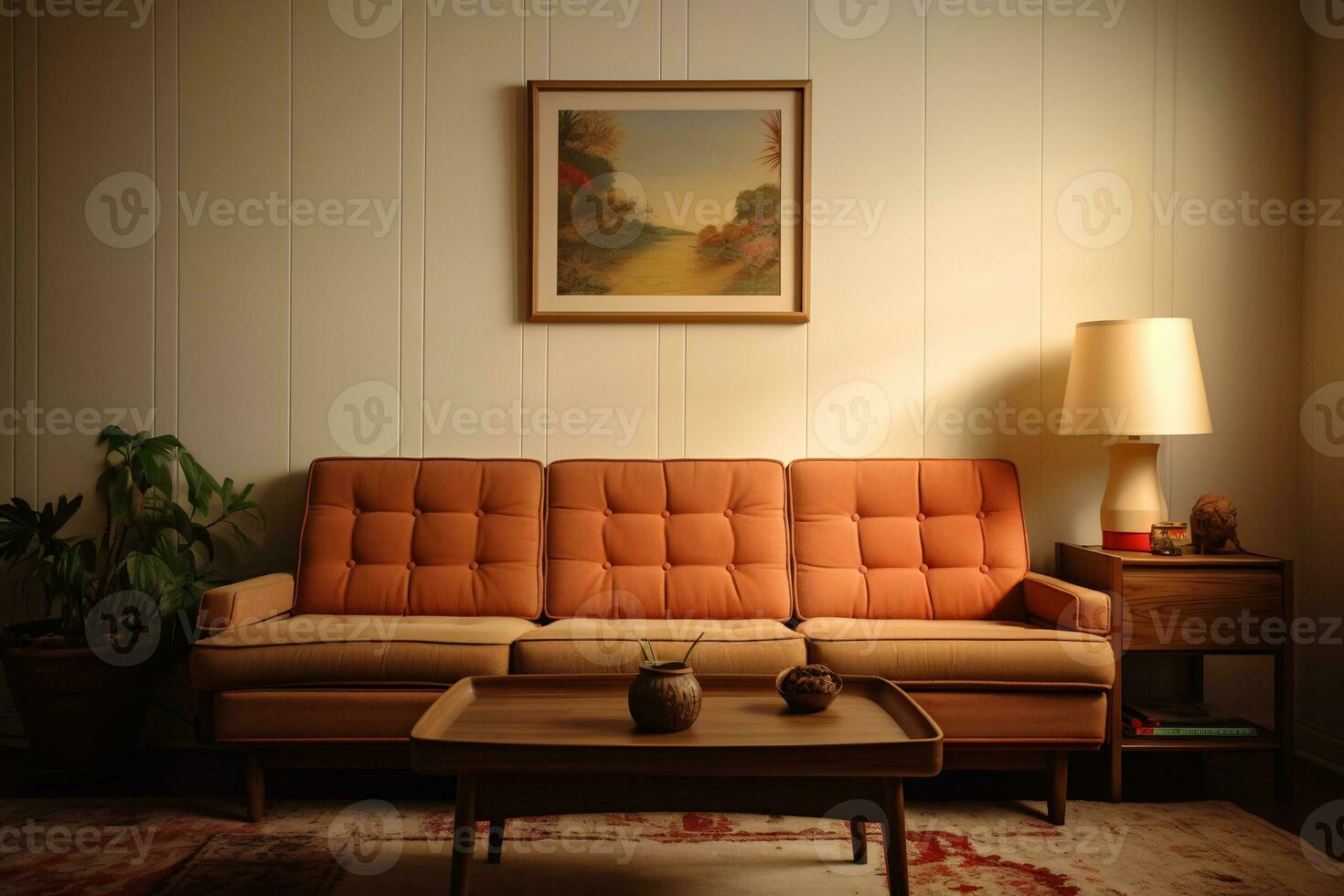 A retro inspired living room showcases a classic minimalist design AI generative photo