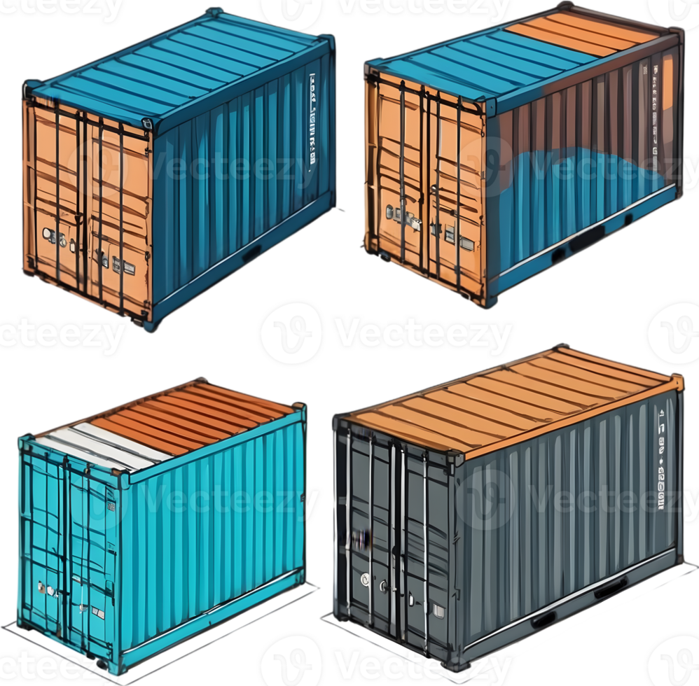 a set of different colored cargo containers ai generative png