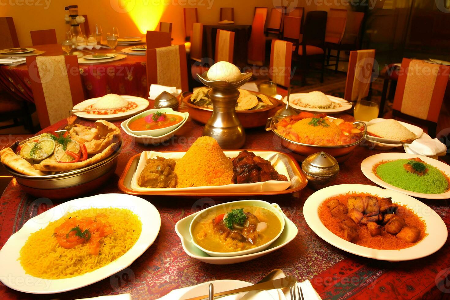 Table with Turkish national dishes. Neural network AI generated photo