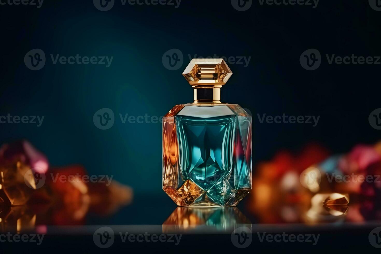 Beautiful stylish perfume bottle on a dark background. Neural network AI generated photo