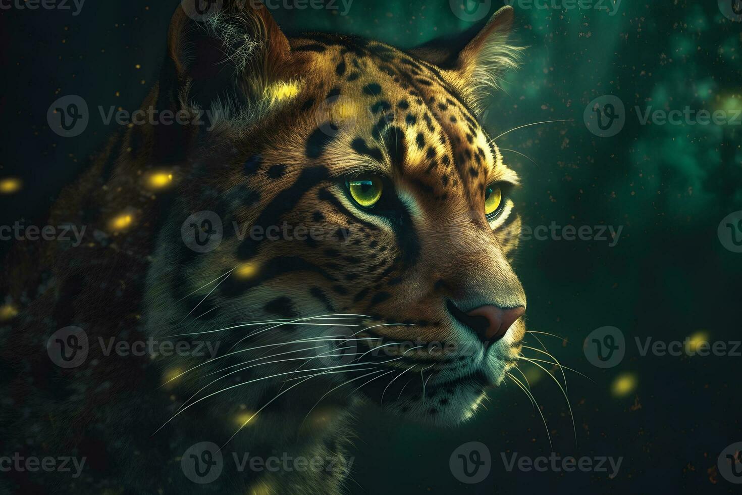 leopard portrait close up on dark background. Neural network AI generated photo