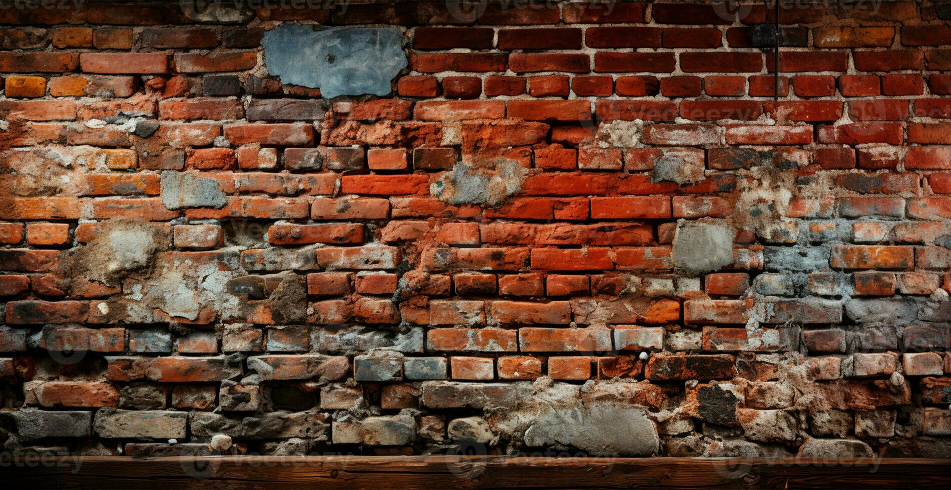 Panoramic texture, old ruined red brick wall - AI generated image photo