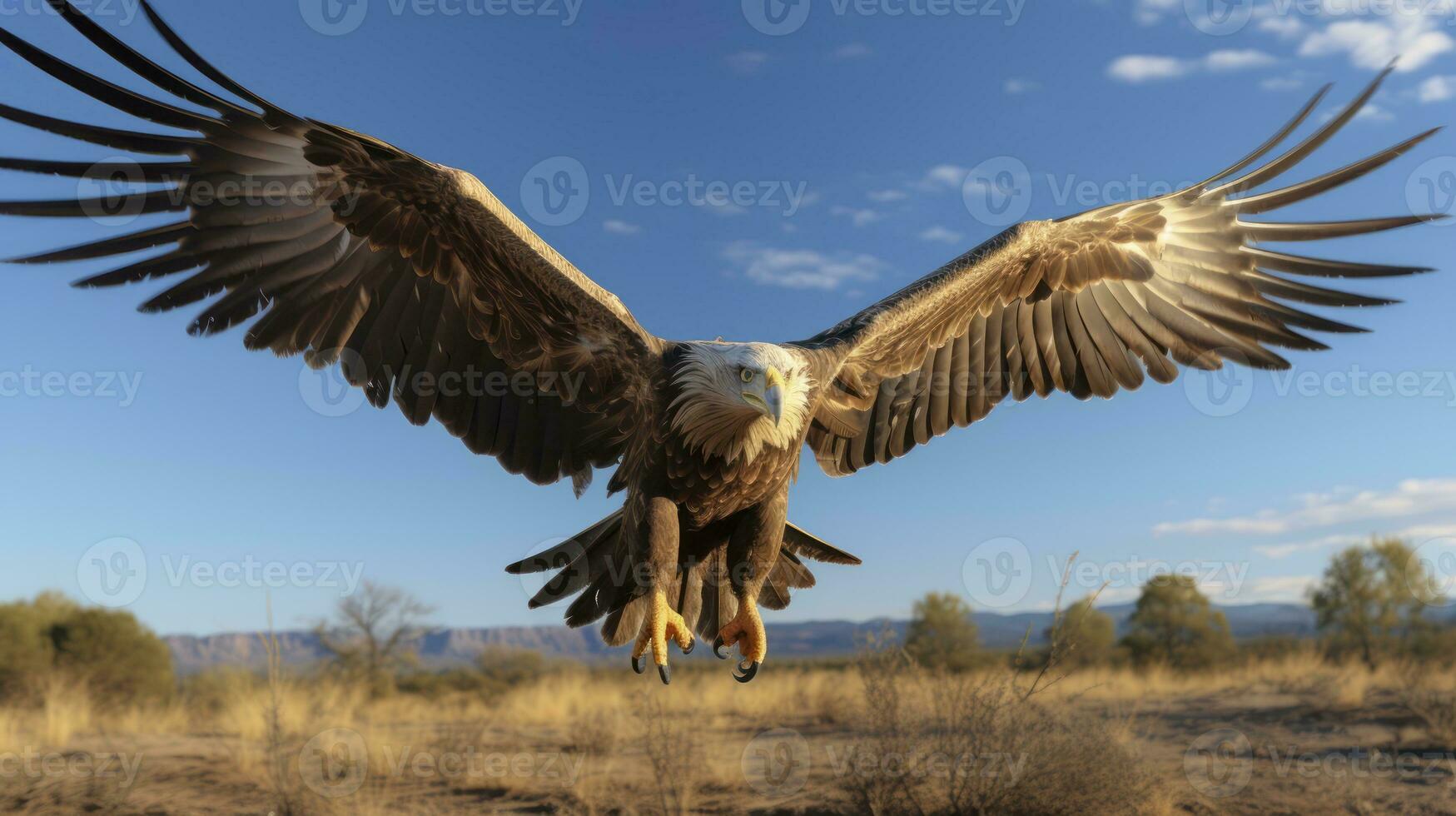 Wings of Freedom. The Eagle's Splendor in the Open Blue Sky. Generative AI photo