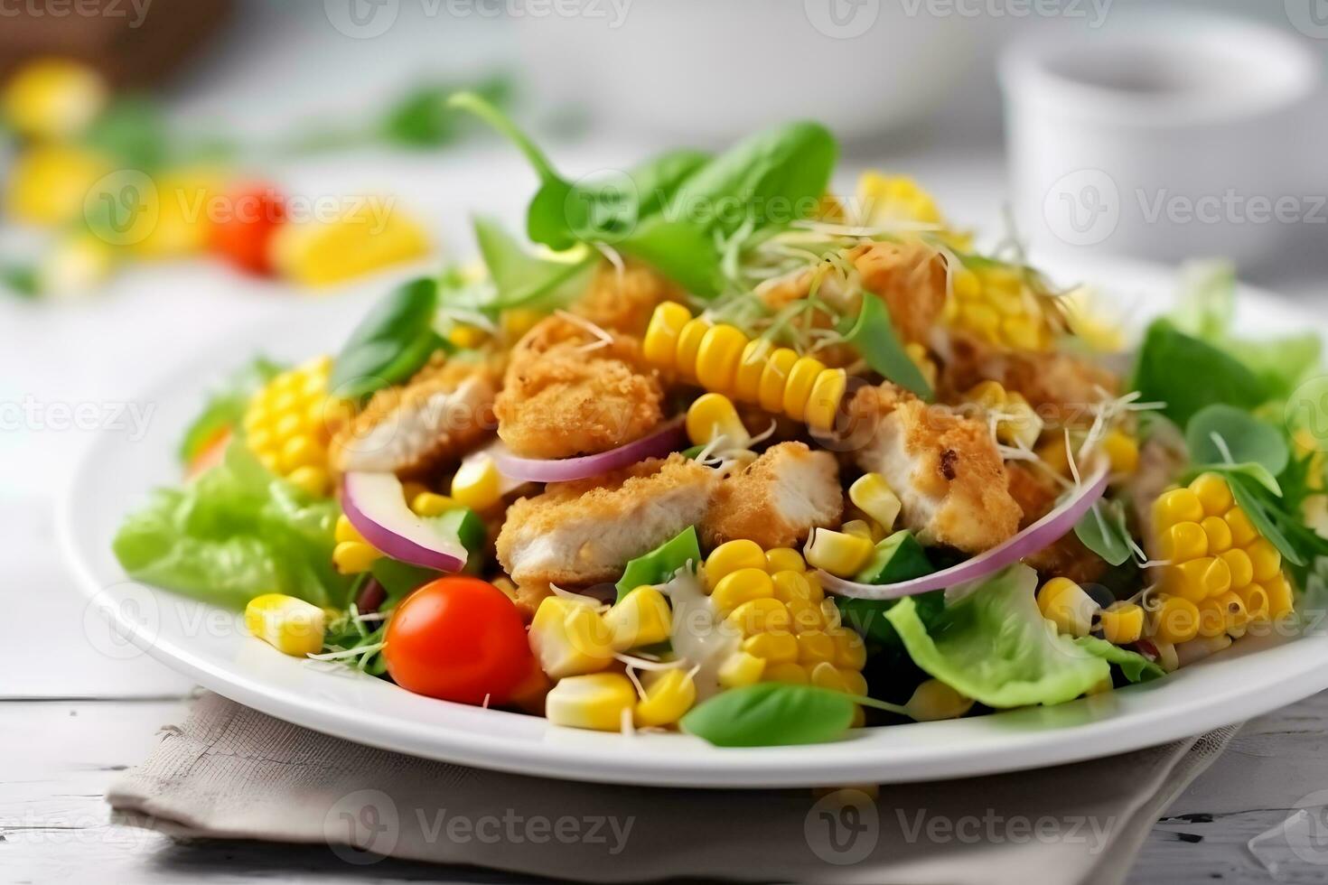 fresh vegetable salad with chicken. Neural network AI generated photo