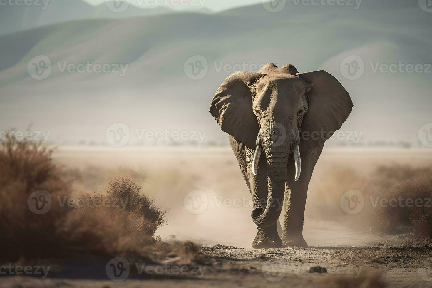 Elephant in the desert. Neural network AI generated photo
